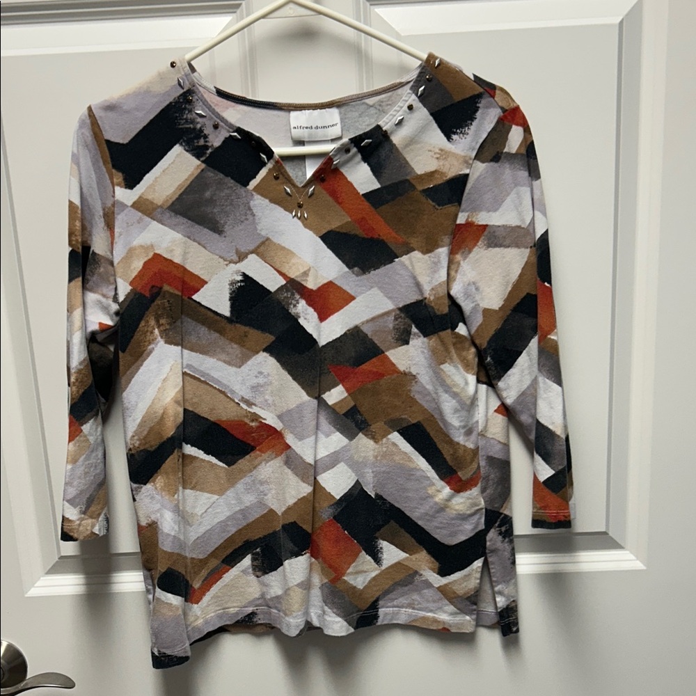 Alfred Dunner Geometric Print Blouse - Black, Brown, White, Orange